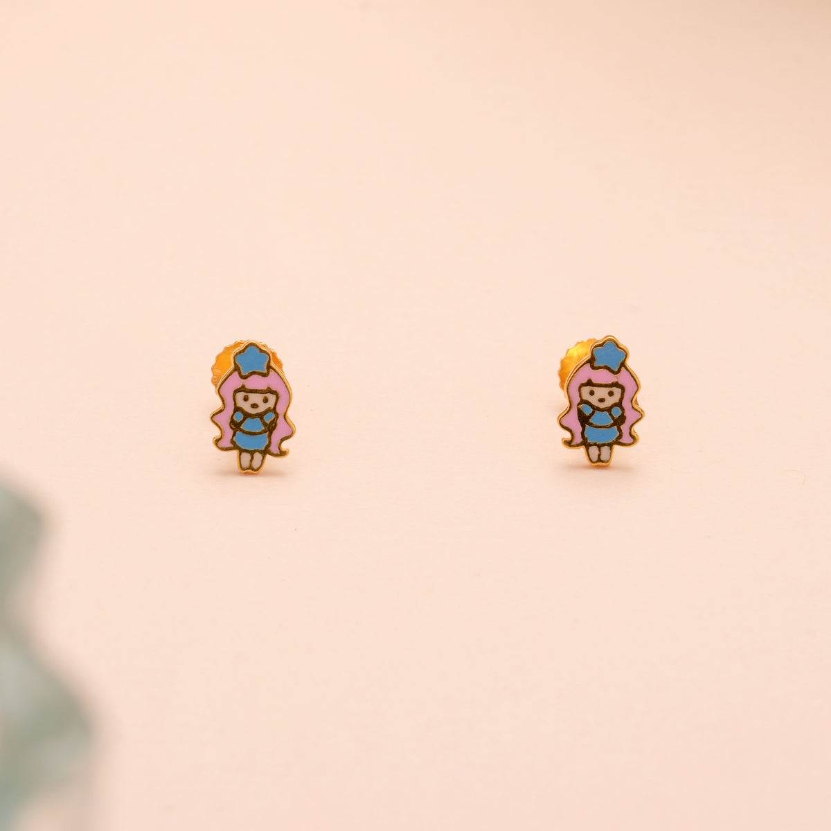 Trendy Kids Cartoon Character Enamel Gold Earring