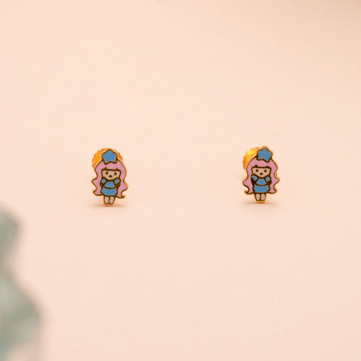 Trendy Kids Cartoon Character Enamel Gold Earring