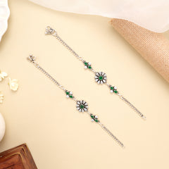 Royal Green Oval Chain Silver Anklet