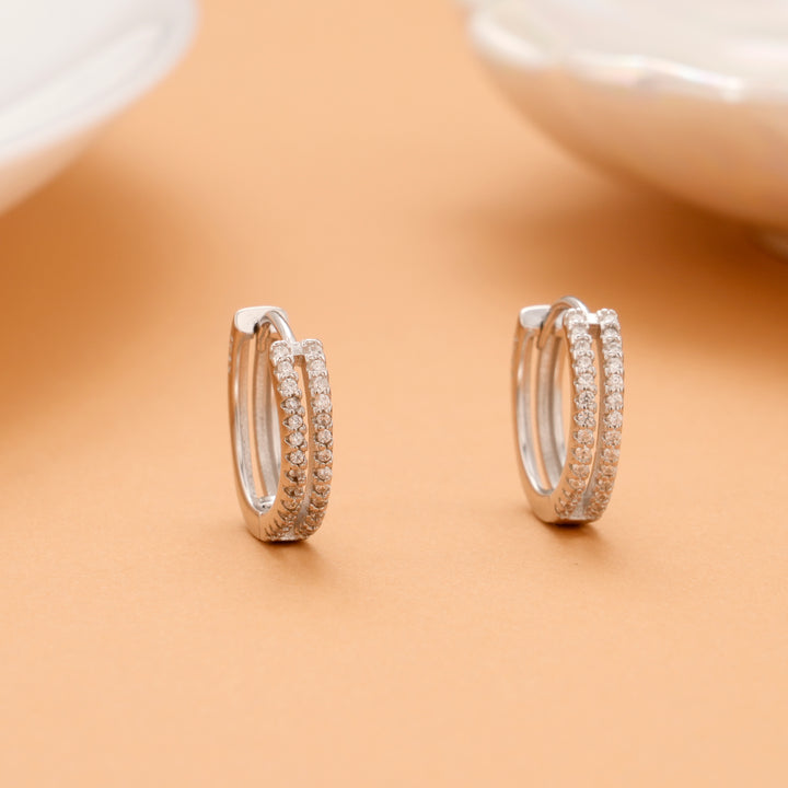 Full Pave Silver Hoops Earring