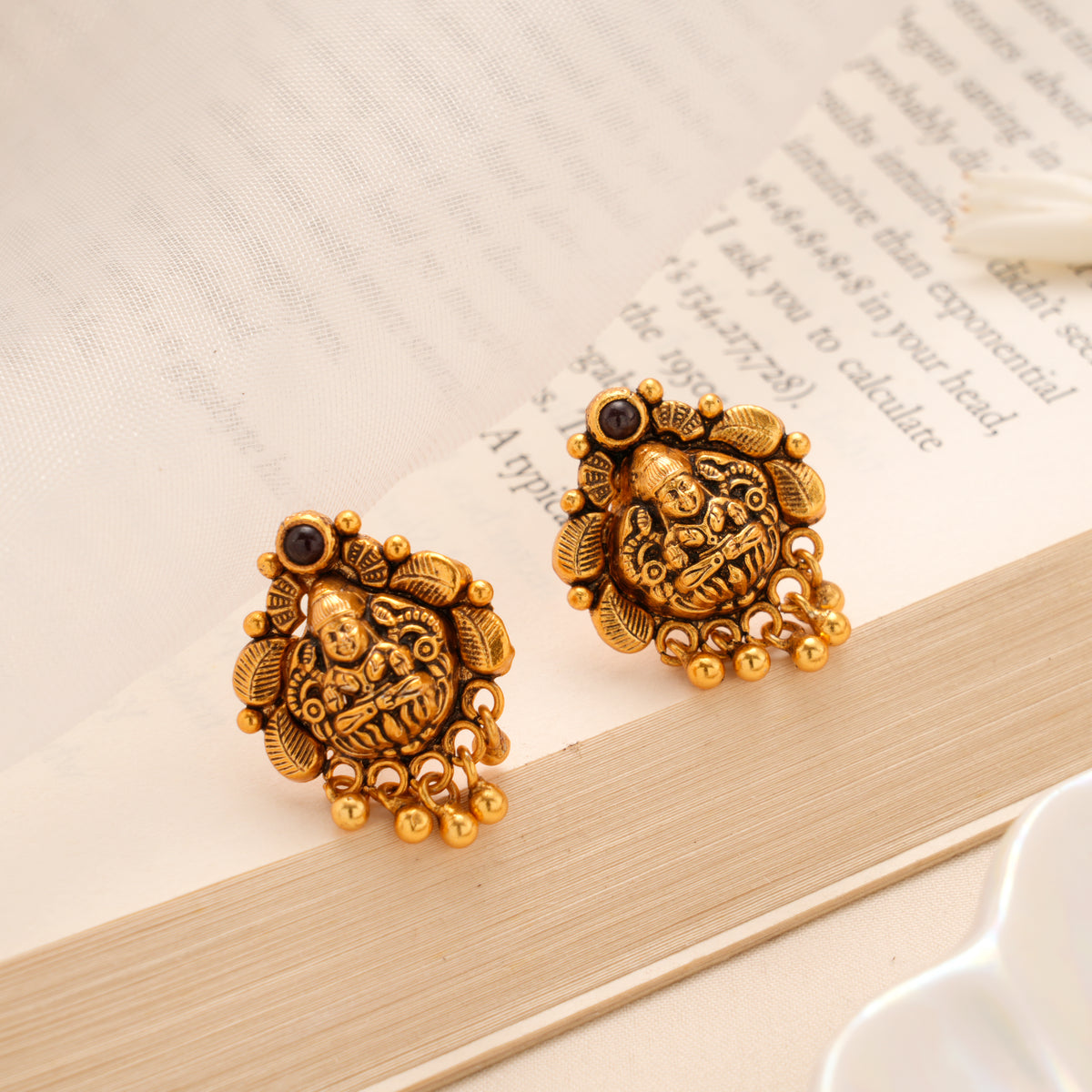 Temple Lakshmi Mini Drop Golden Stud