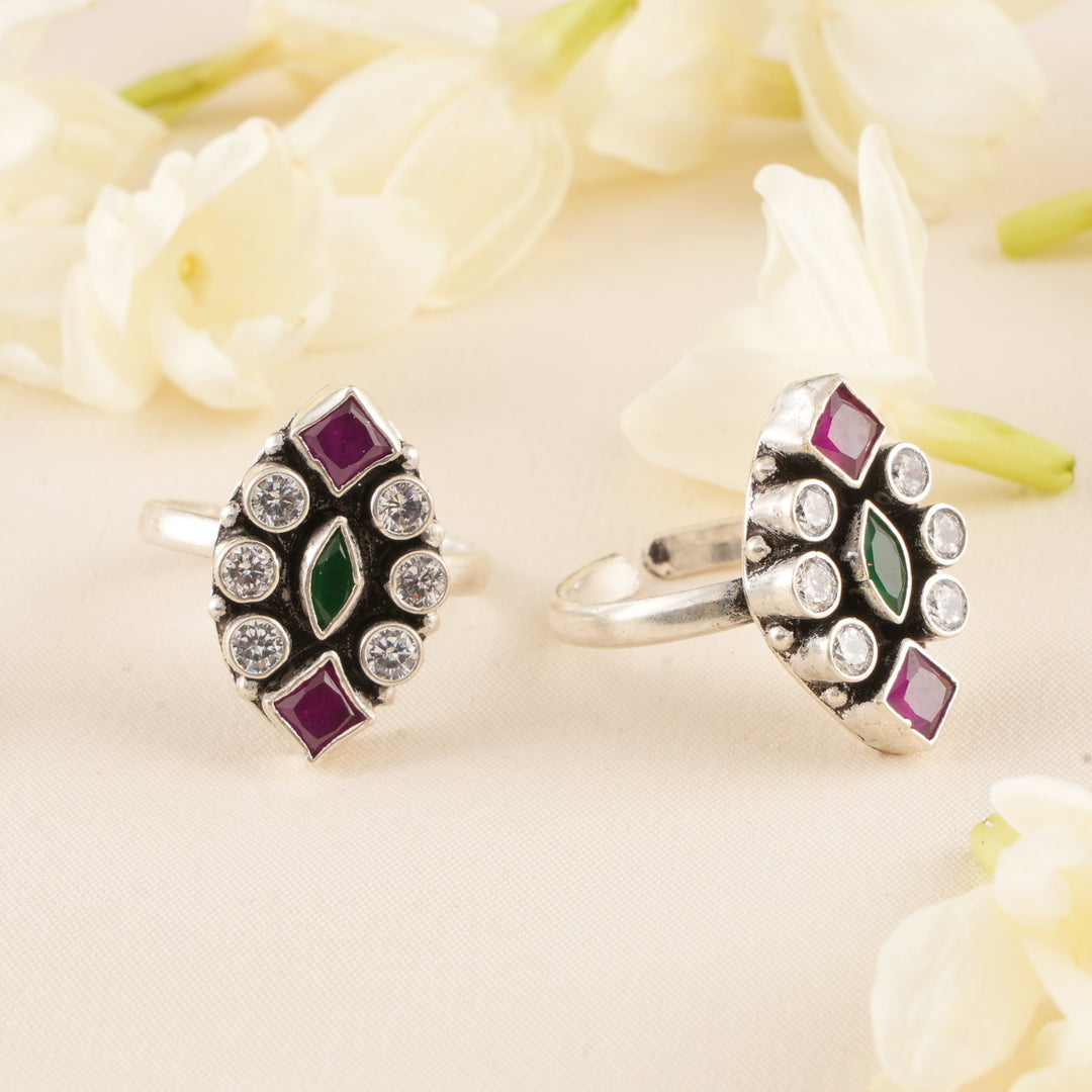 Ruby with Emerald Leaf Toe Ring