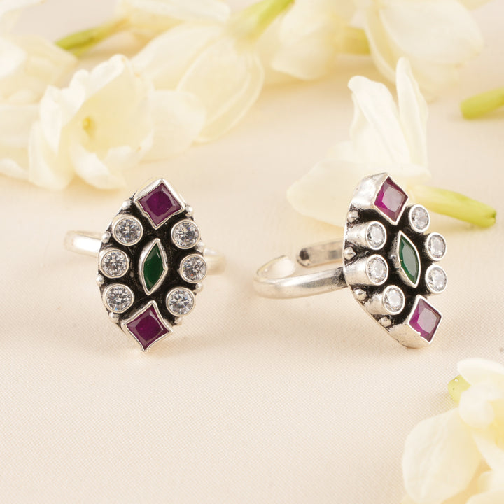 Ruby with Emerald Leaf Toe Ring