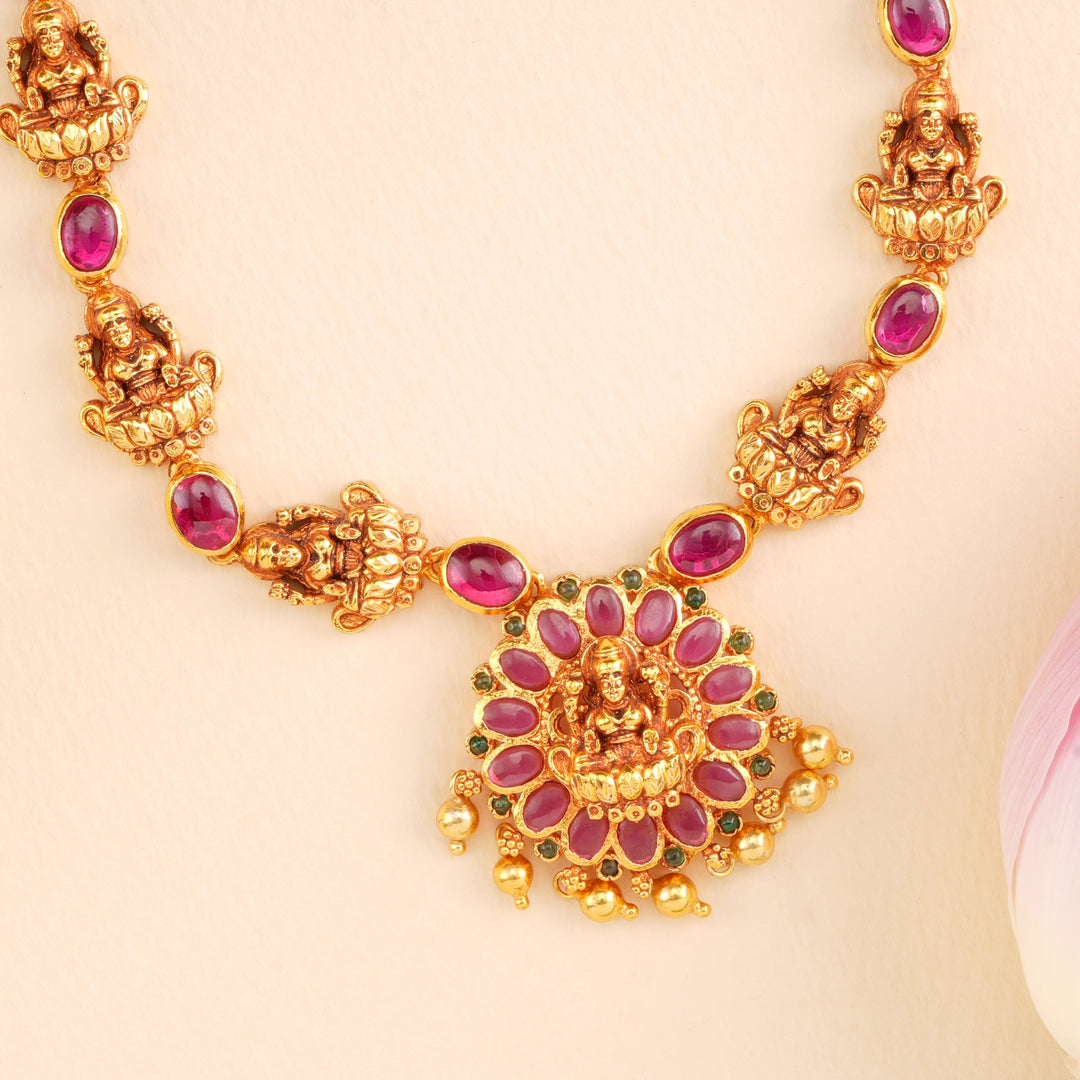 Lakshmi Nagas Design Necklace with Ruby Stones