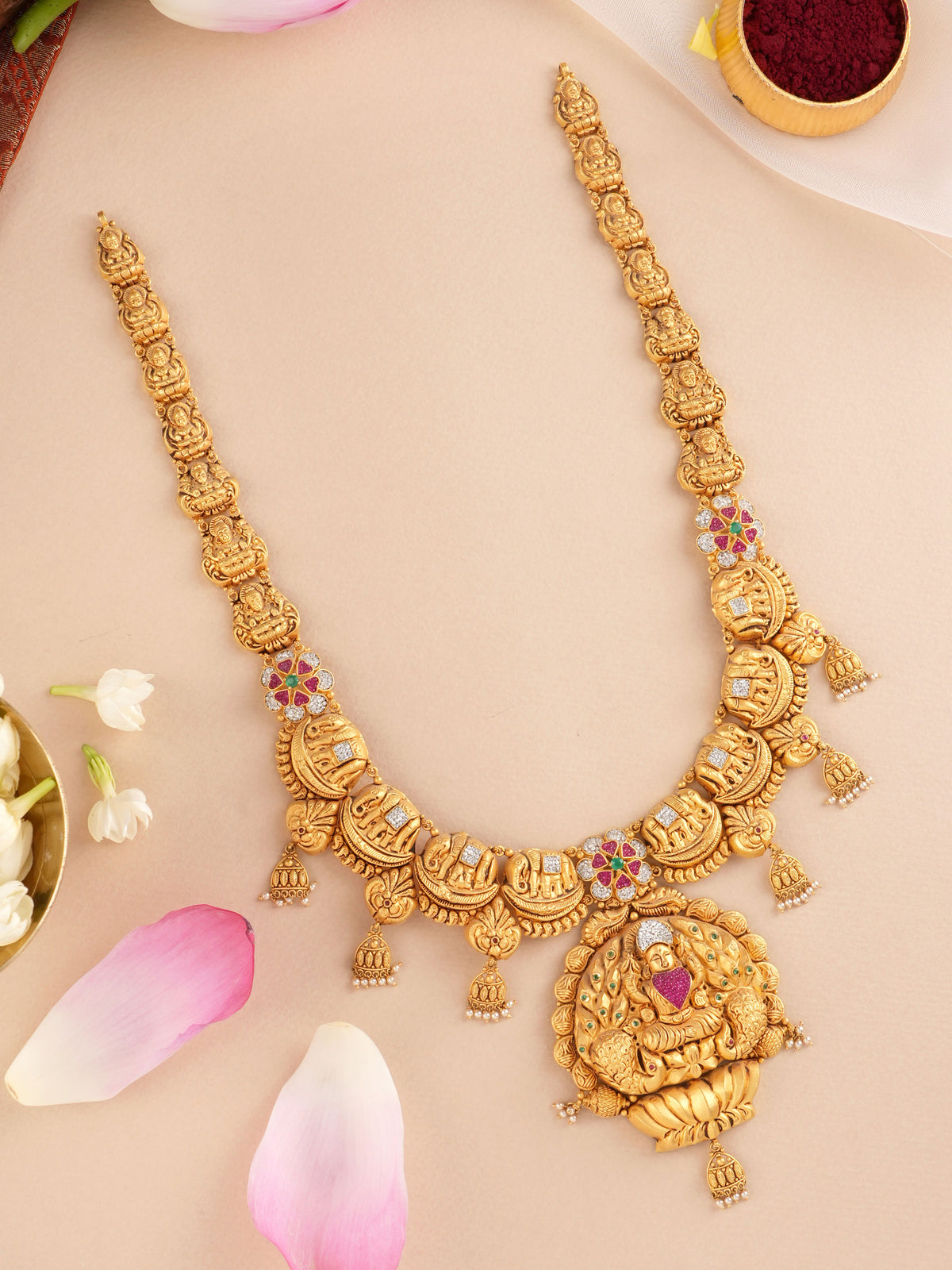 Lakshmi Pendant with Elephant Gold Haram