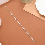 Radiant Leaf Pattern and Stone Silver Bracelet