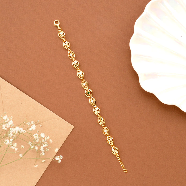 Classic Floral Emerald Gold Plated Bracelet