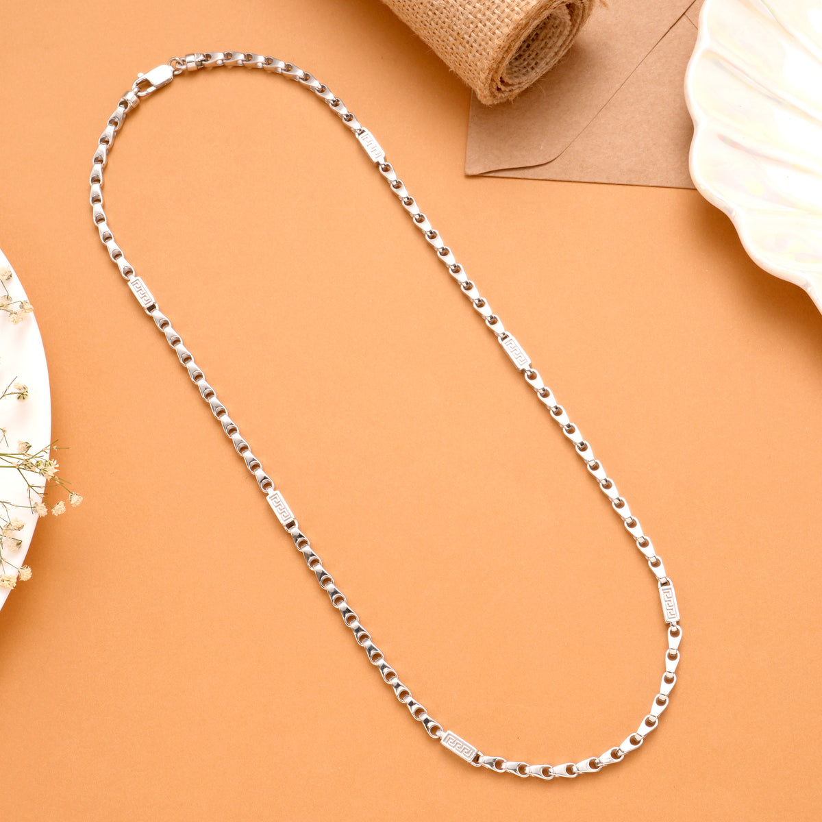 Ethnic Bold Nawabi Style Men’s Silver Chain