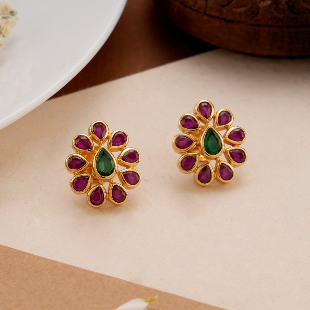 Blossom Ruby and Emerald Kundan Stud