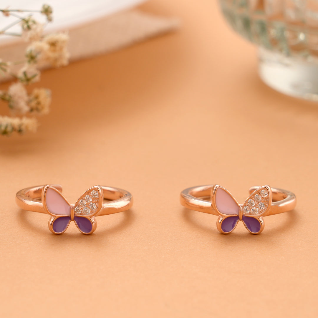 Crystal Garden Silver Rose Gold Toe Ring