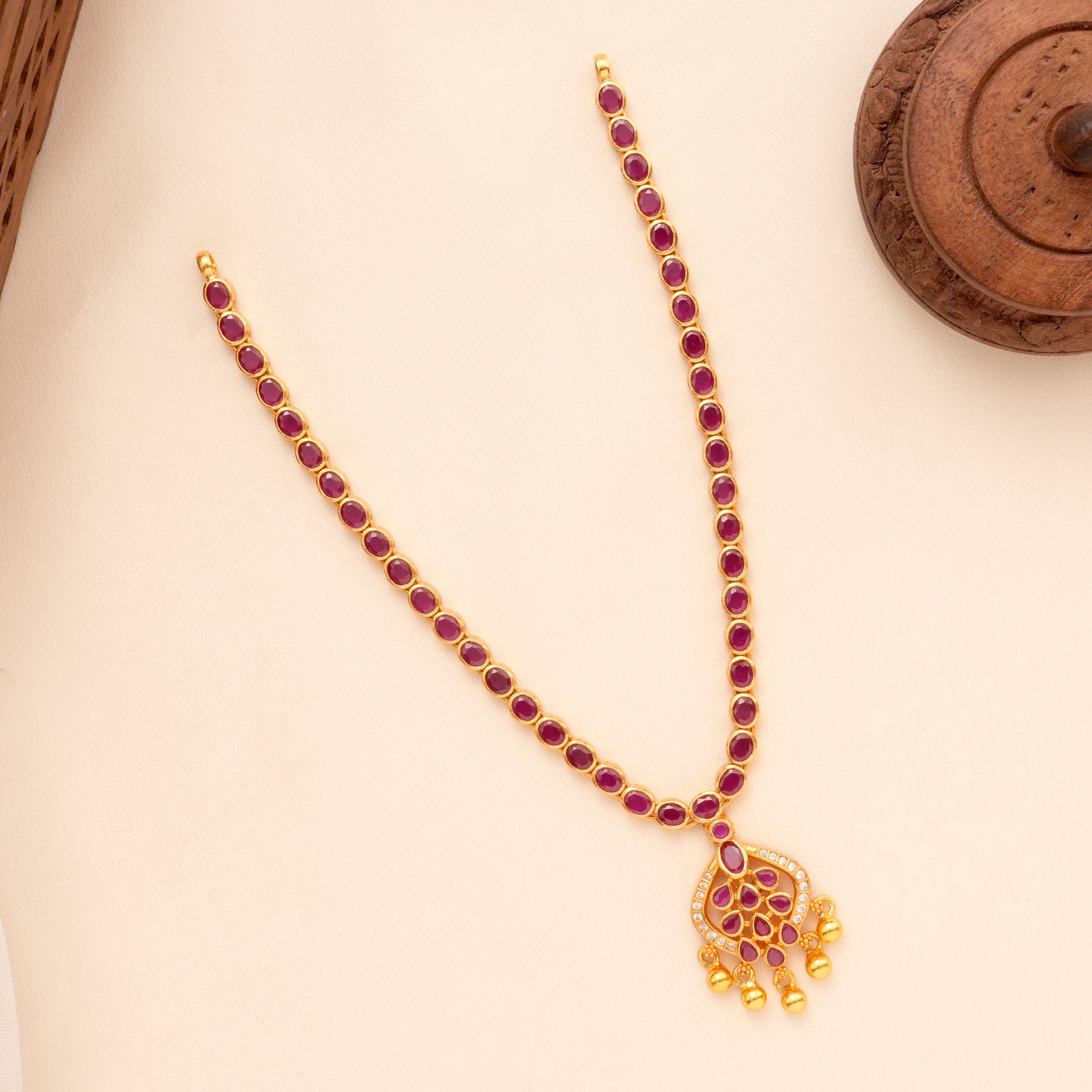 Elegant Ruby Stone with Golden beads Necklace