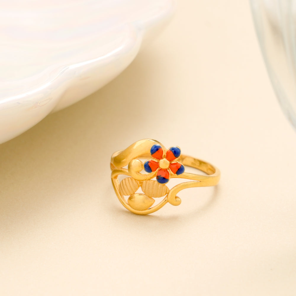 Enamel Artistic Bloom Gold Ring