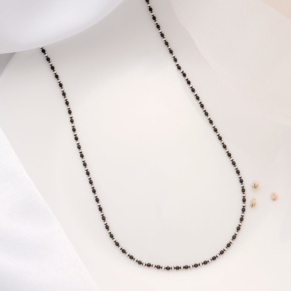 Trendy Black Beads Silver Chain