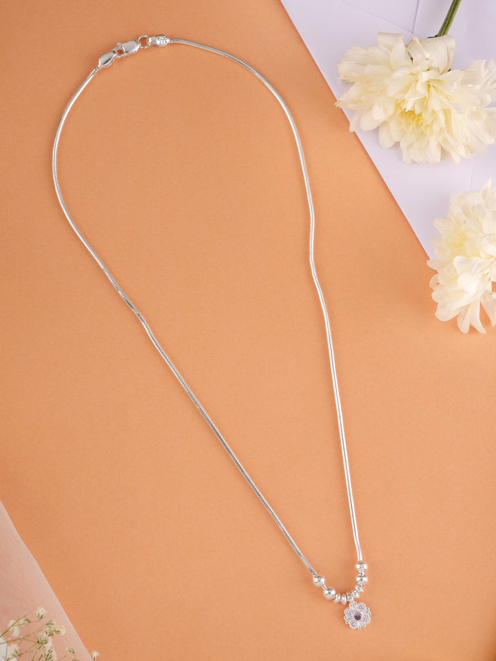Purple Stone Floral Pendant Silver Chain