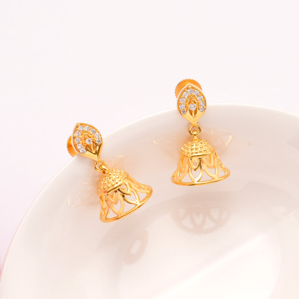 Regal Leaf Pattern Golden Jhumkas