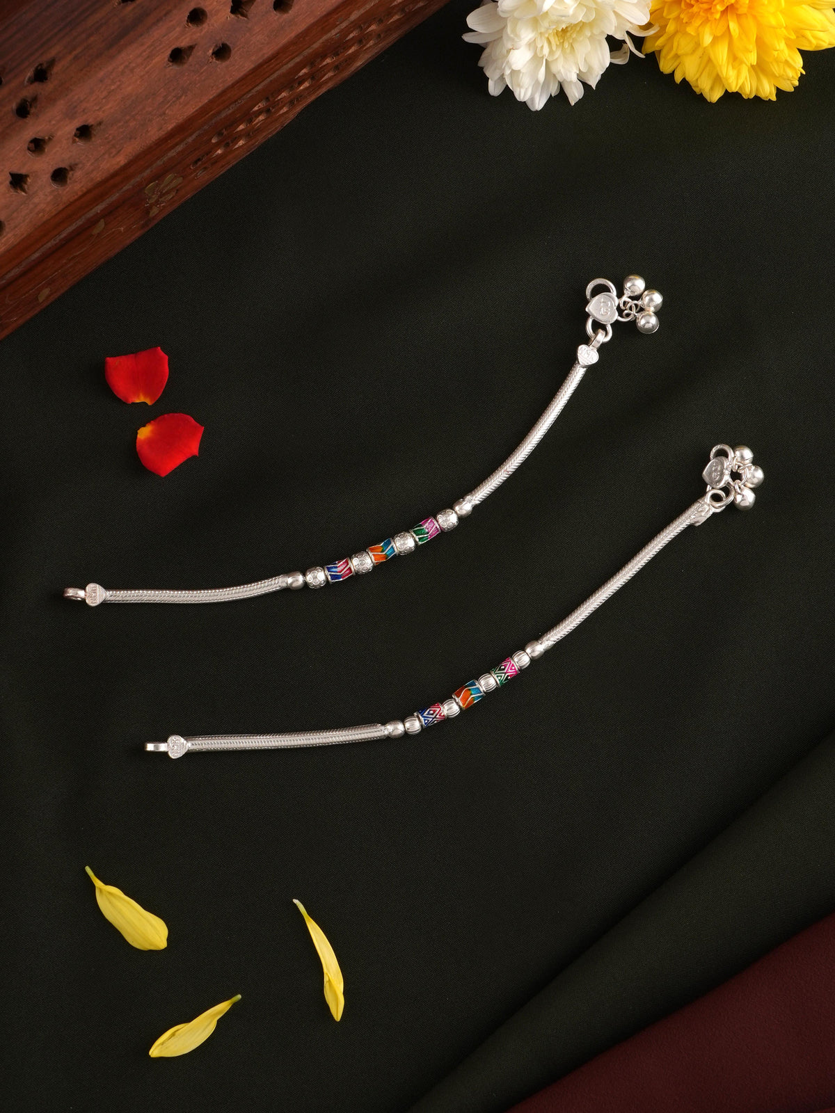 Traditional Luminous Silver Beads Anklet