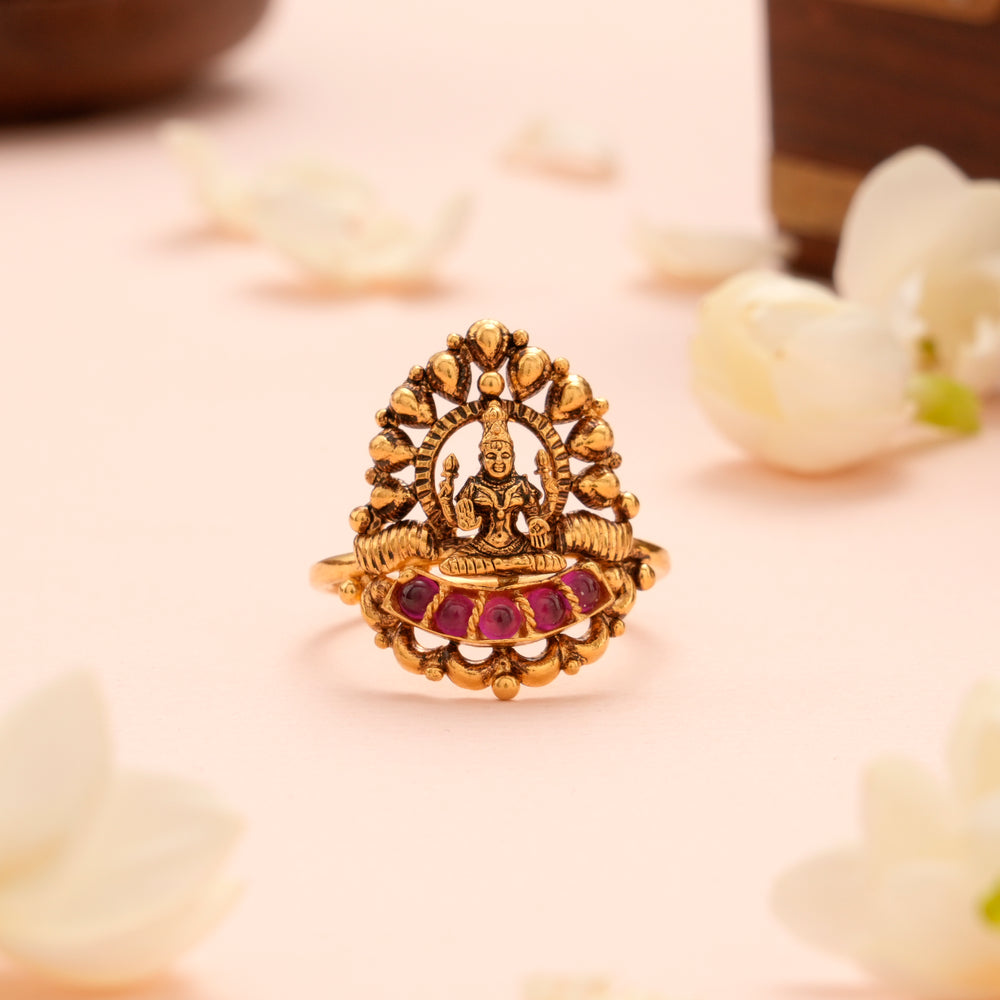 Goddess Lakshmi Ruby Gold Ring