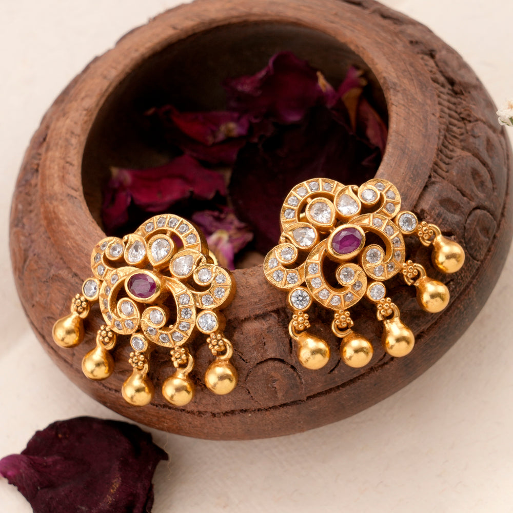 Floral Design with Golden Balls Earring