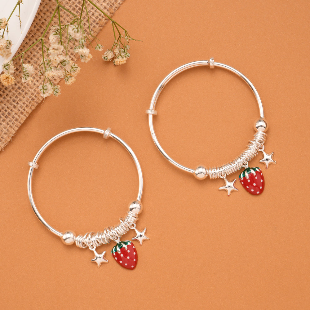 Strawberry & Star Charm Baby Silver Bangle