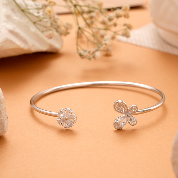 Floral Butterfly Silver Bracelet