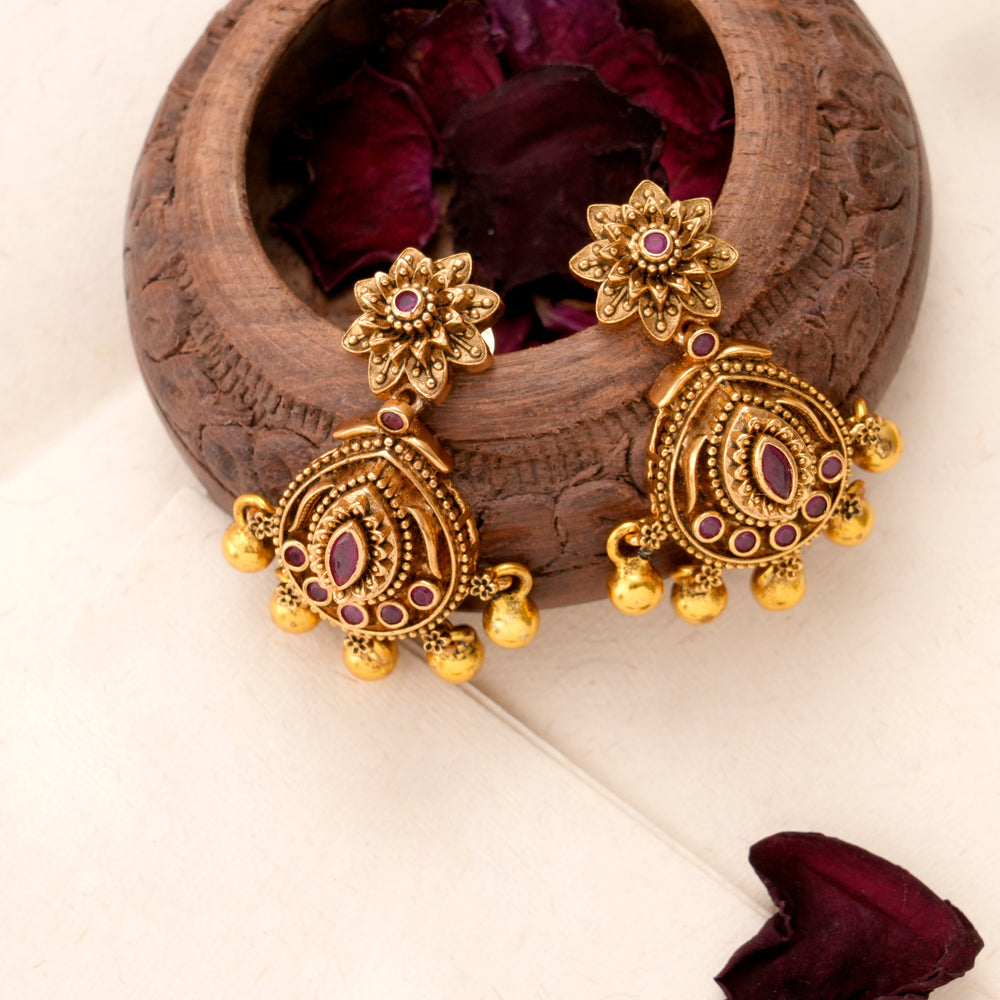Antique Ruby Earrings with Golden Drops
