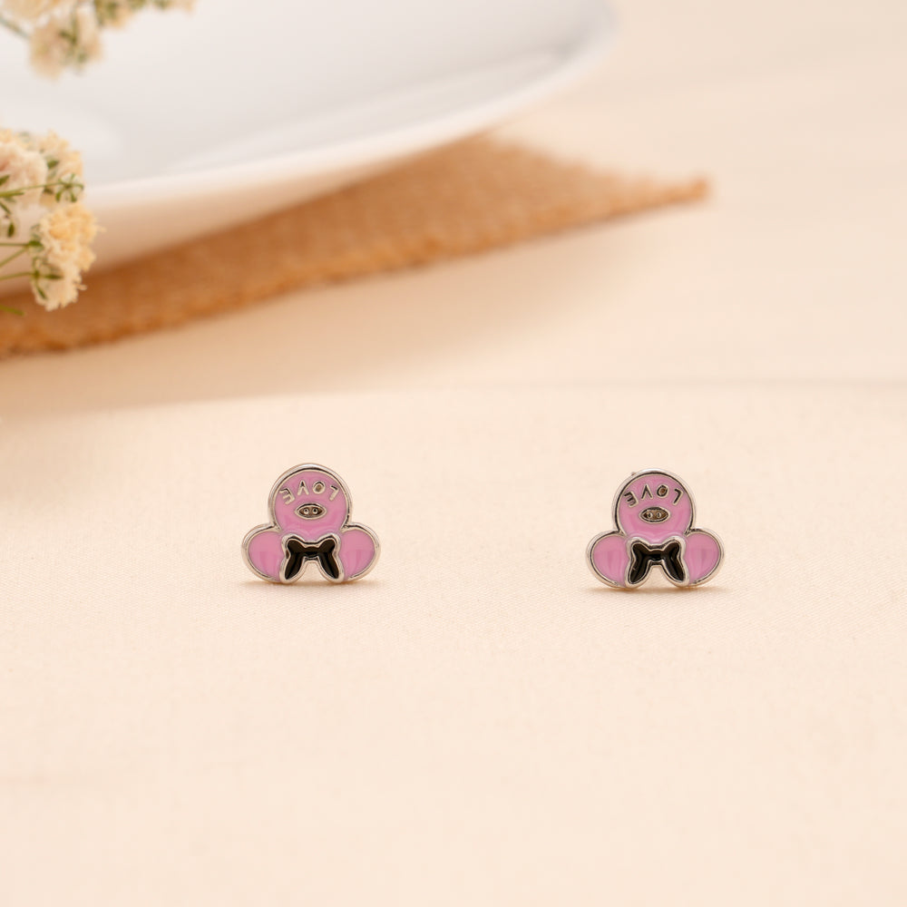 Pink Love Enamel Silver Stud