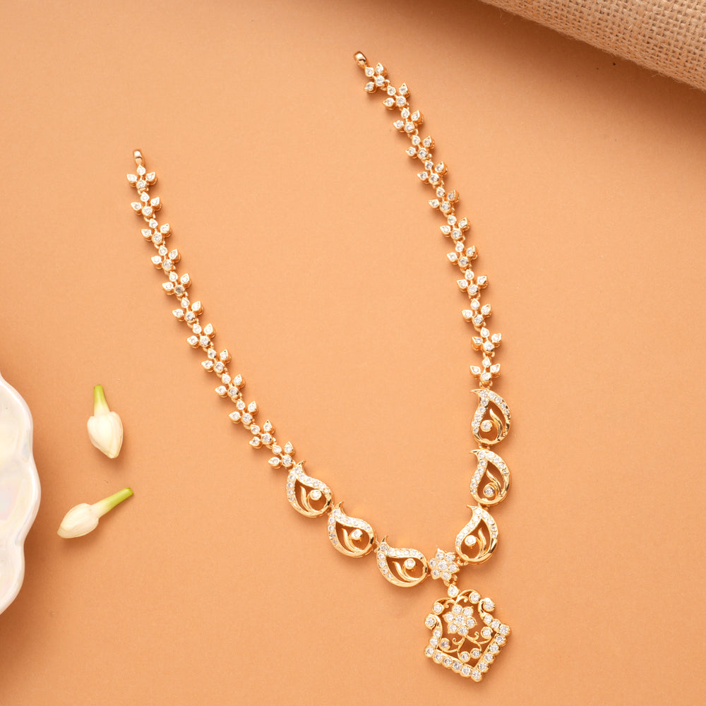 Blooming Flower Paisley Leaf Golden Necklace