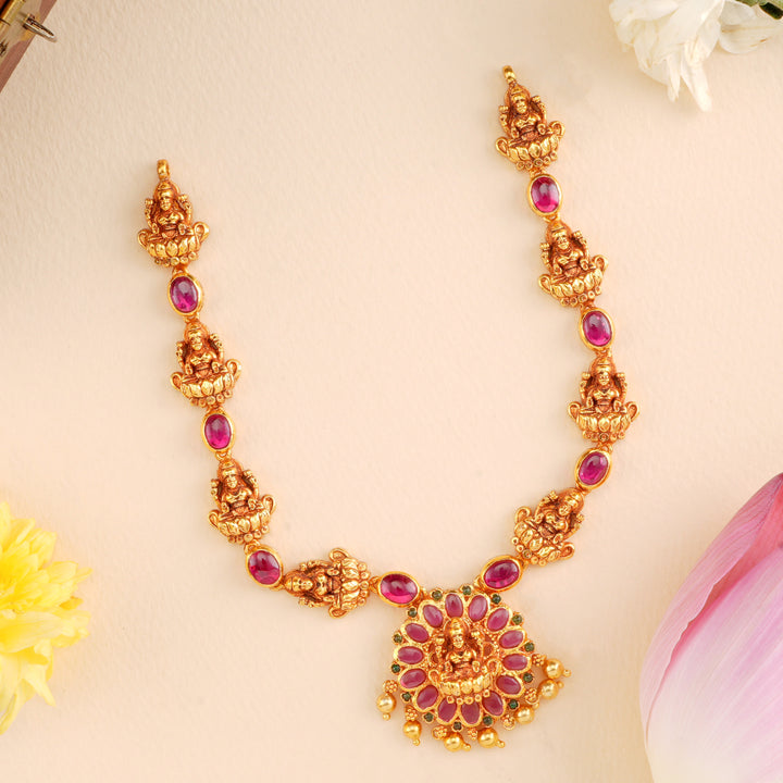 Lakshmi Nagas Design Necklace with Ruby Stones
