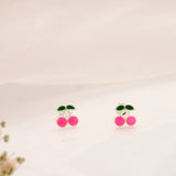 Pink Enamel Cherry Silver Stud