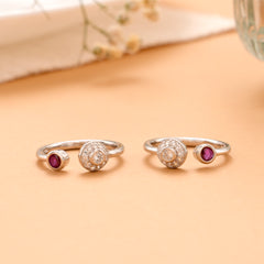 Fancy Ruby Crimson Halo Silver Toe Ring