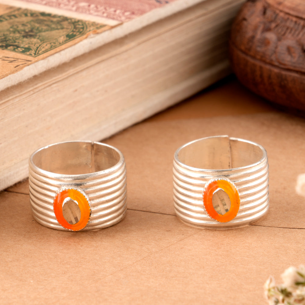 Oval Orange Enamel Spring Silver Metti