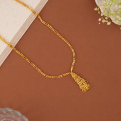 Gold Double Strand Bar Link Chain with Tassel Drop