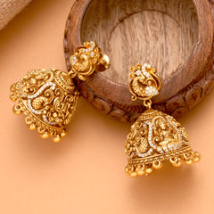 Ethnic Peacock Lakshmi Golden Jhumkas