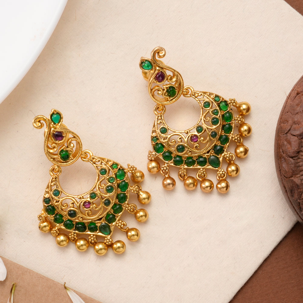Traditional Emerald with Golden Ball Drops Earring