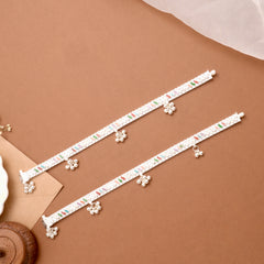 Graceful Enamel Charm Bell Drop Silver Anklet