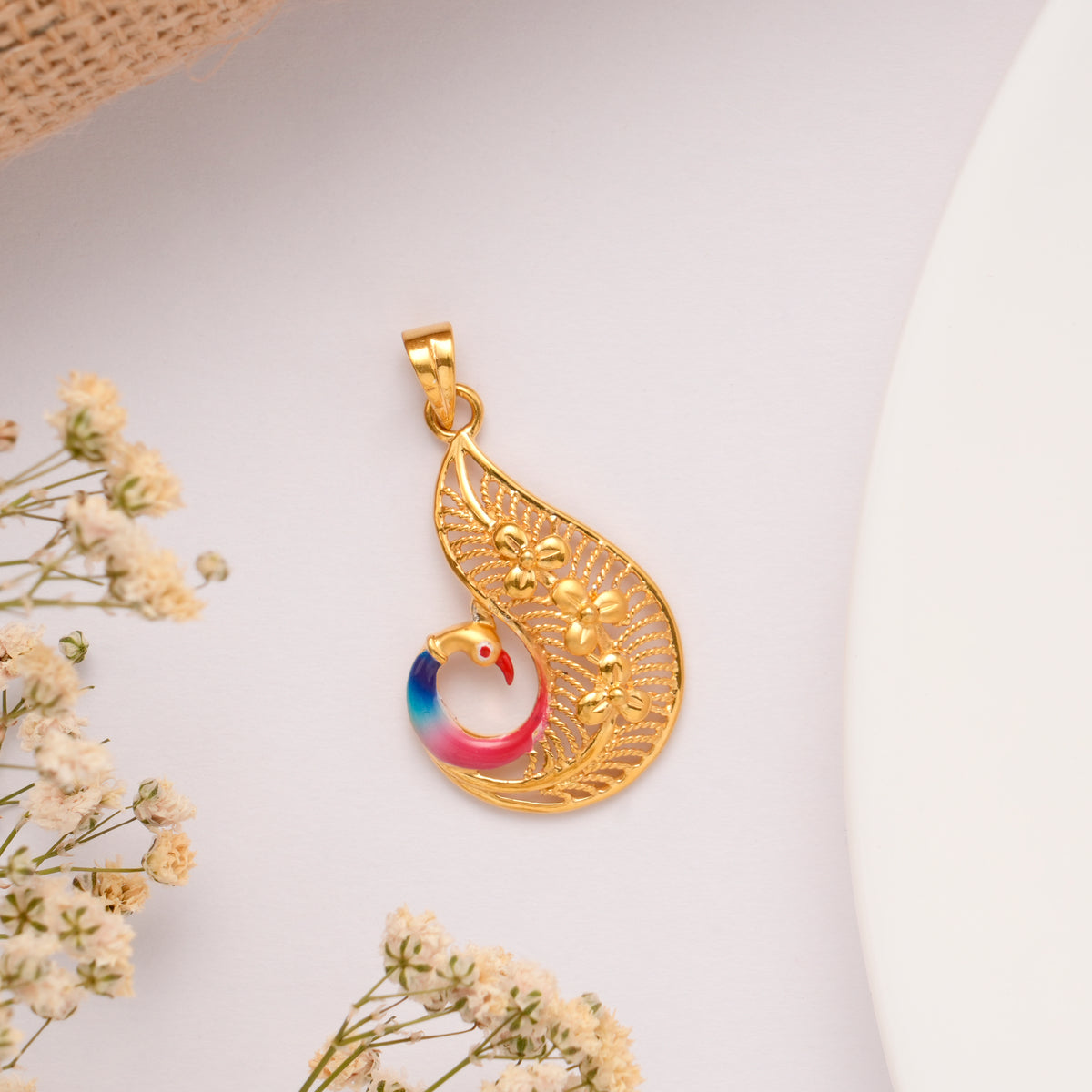 Peacock Enamel Casting Golden Pendant