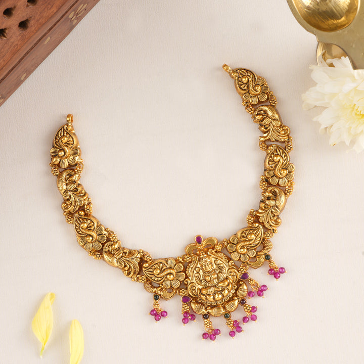 Antique Divine Lakshmi with Ruby Drop Necklace
