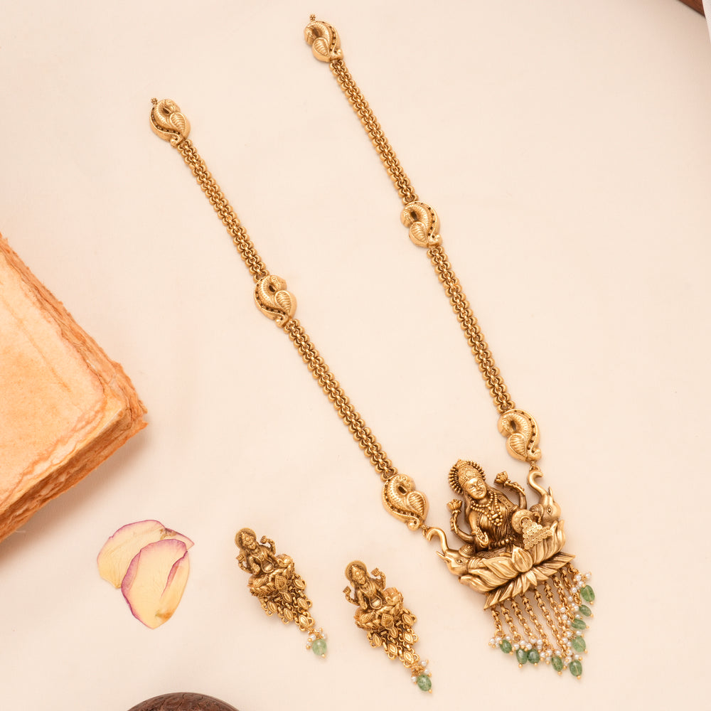 Antique Gaja Lakshmi Pendant Golden Necklace Set