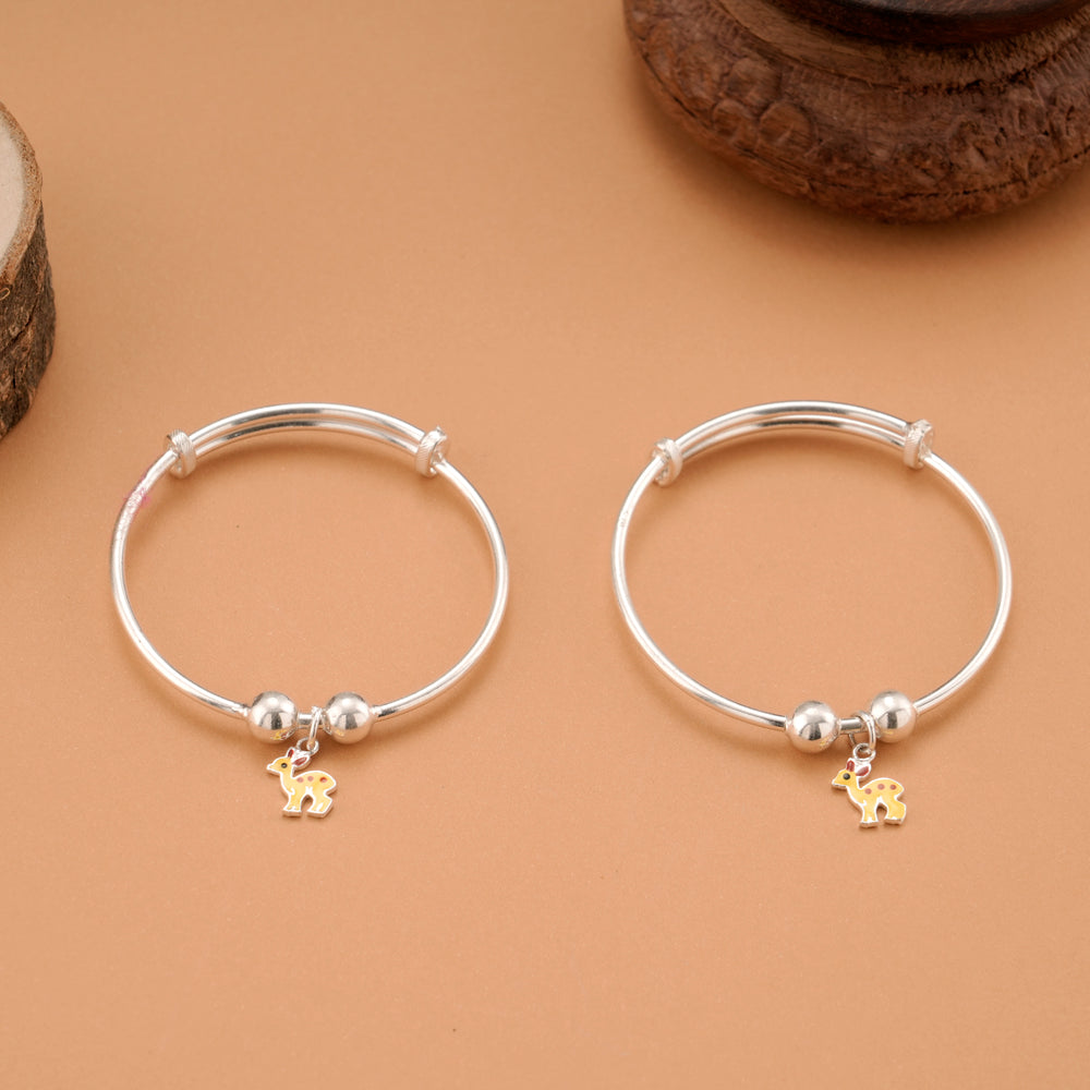 Tiny Deer Charm Silver Baby Bangle
