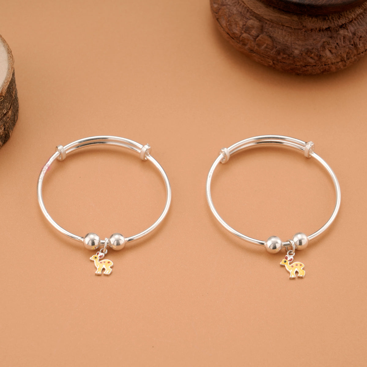 Tiny Deer Charm Silver Baby Bangle