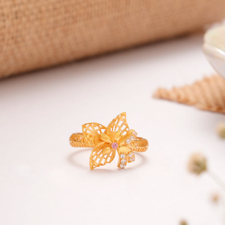 Blossom Floral Ruby Golden Ring