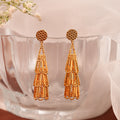Gold Layered Bar Tassel Drop Earrings