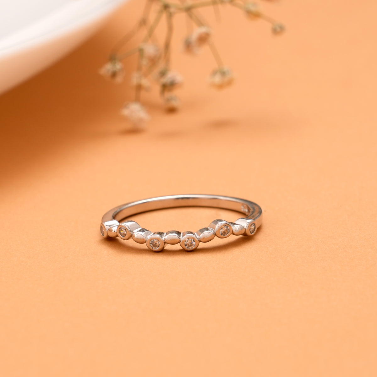 Bezel Set Bubble Band Silver Ring