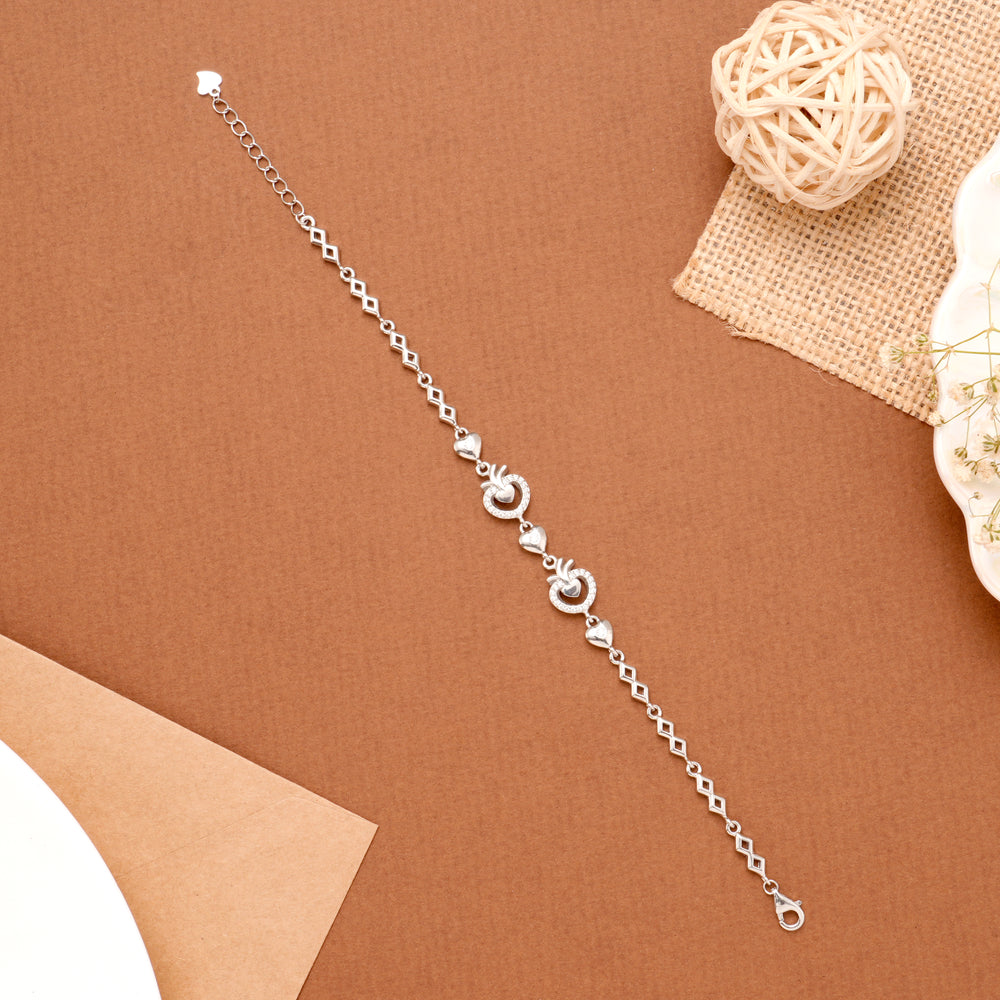 Dual Tone Heart Silver Women Bracelet