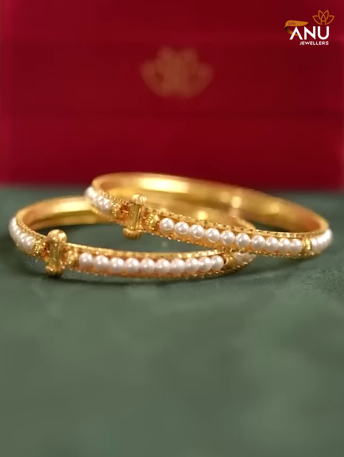 Designer White Beads Gold Bangle