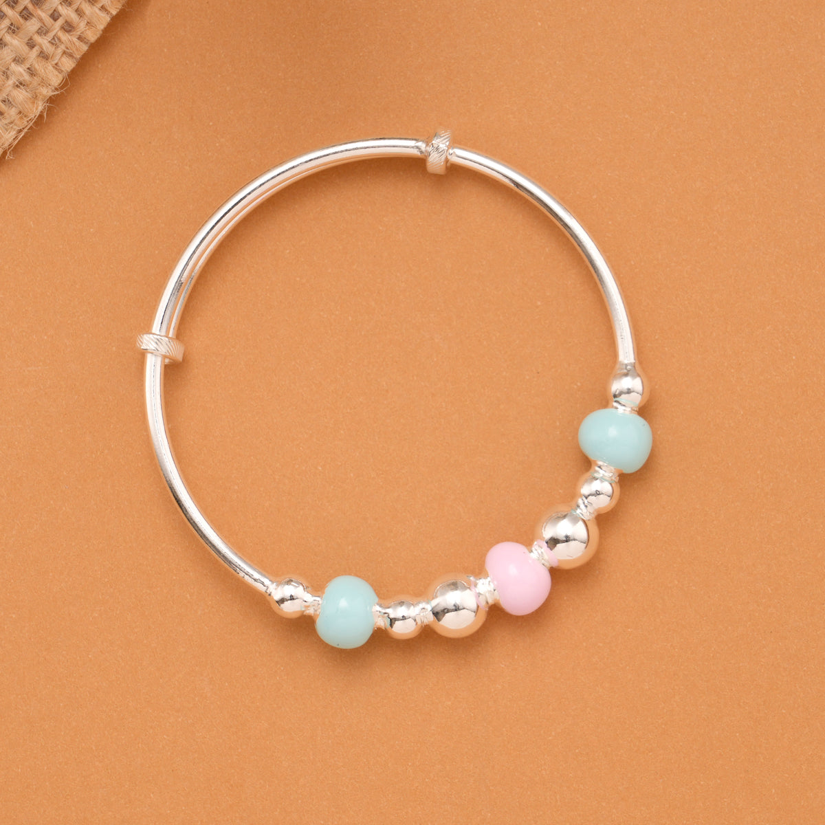 Pastel Blue & Pink Bead Baby Silver Bangle