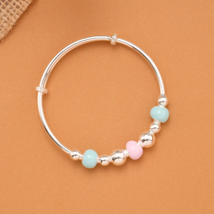 Pastel Blue & Pink Bead Baby Silver Bangle