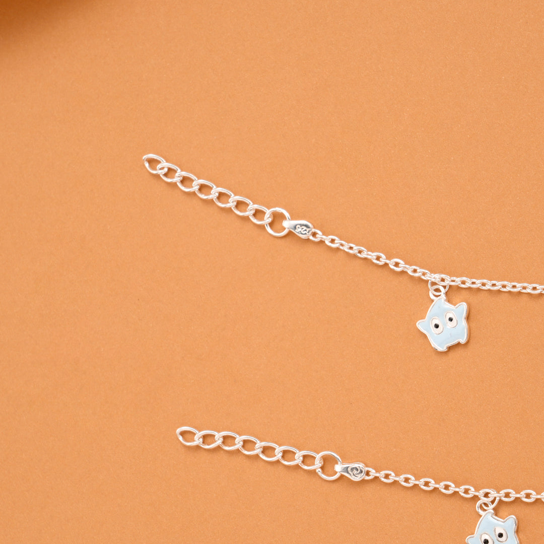 Minimal Mickey Mouse Silver Baby Anklets