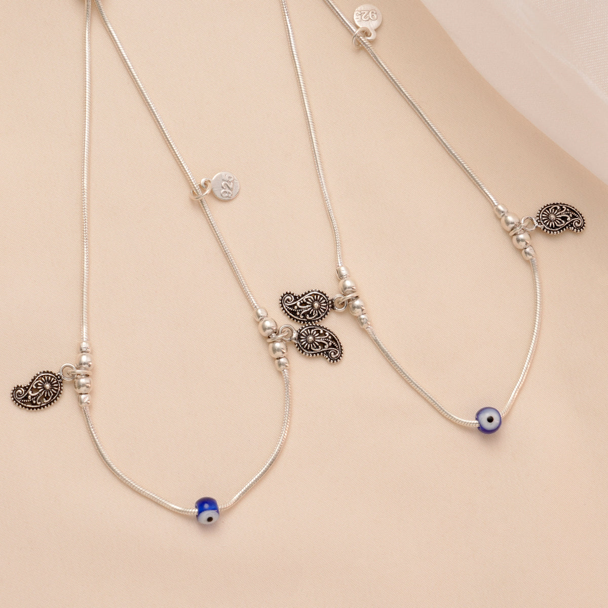 Mango Leaf Evil Eye Silver Anklet