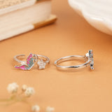 Pink Blue Butterfly Star Silver Toe Ring